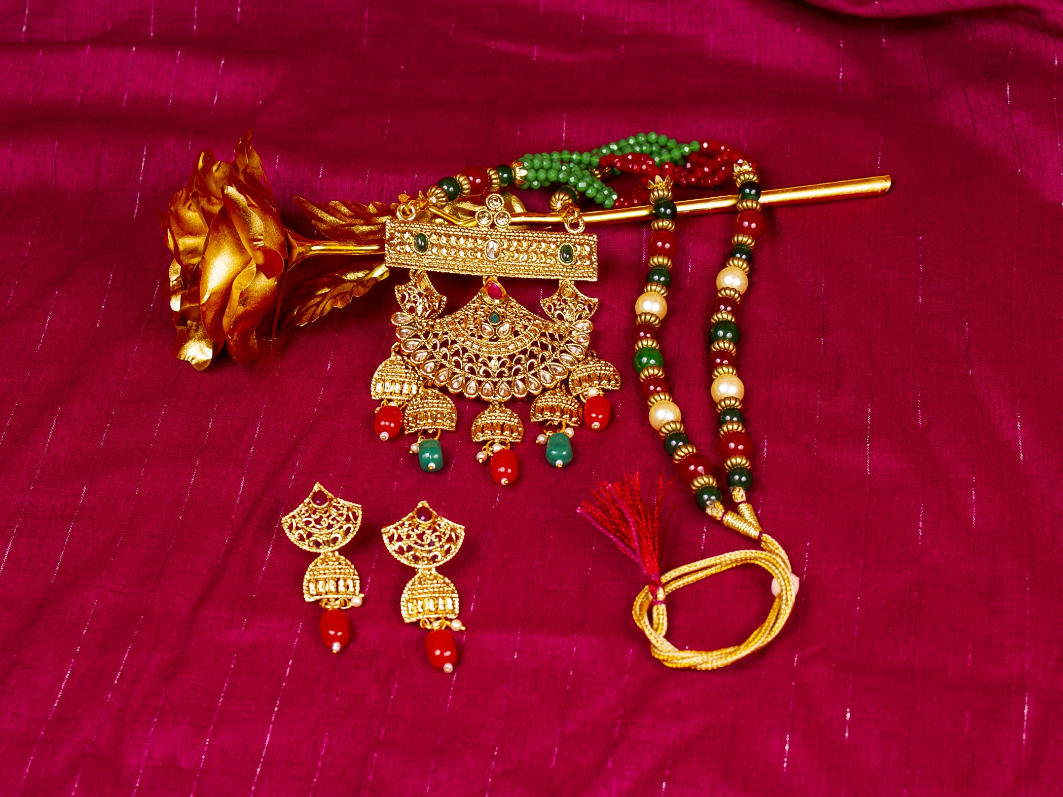 Gold-Plated Alloy Pearl And Beads Mala Pendant Set - The Pari - Distacart