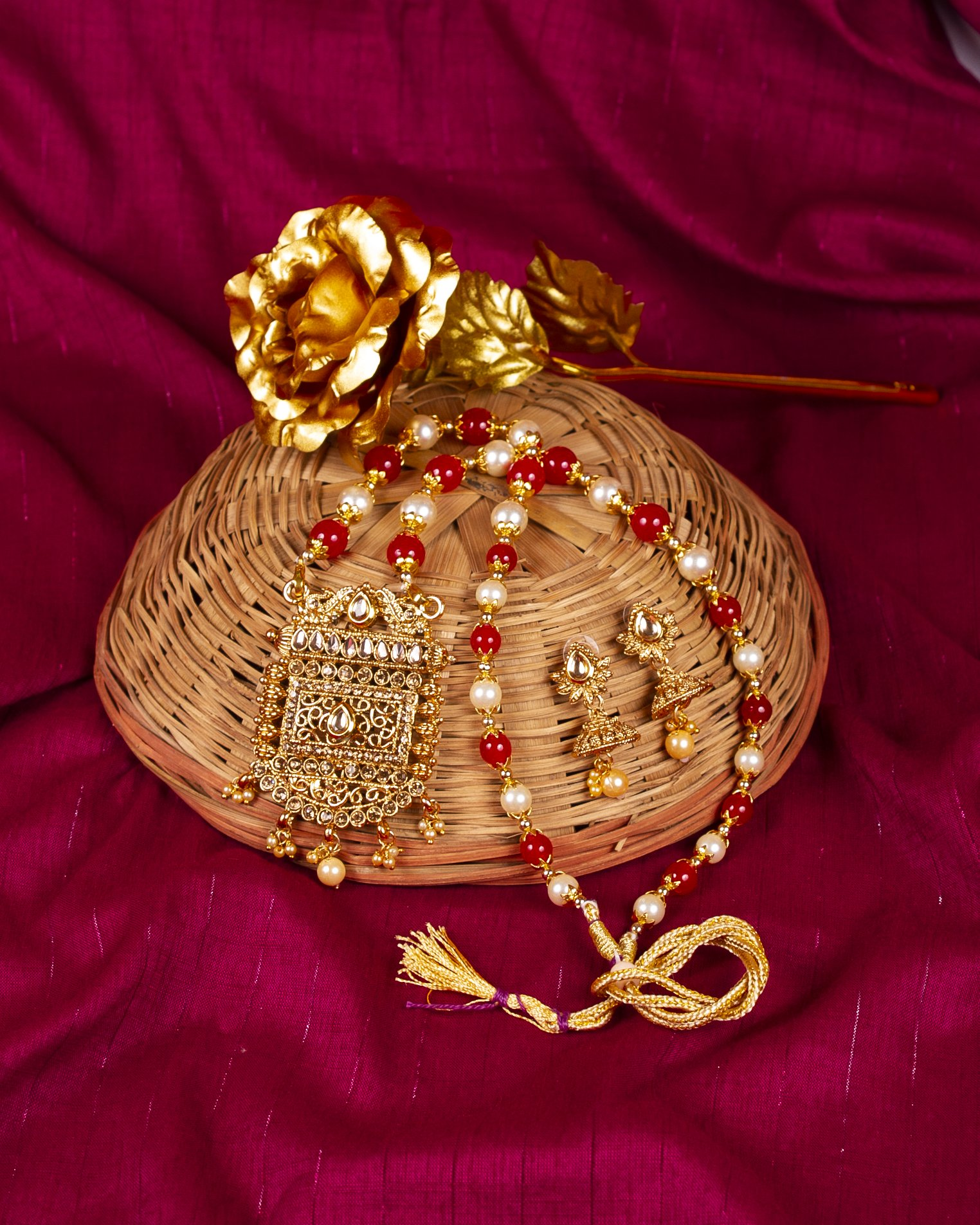 Gold-Plated Alloy Pearl And Beads Mala Pendant Set - The Pari - Distacart