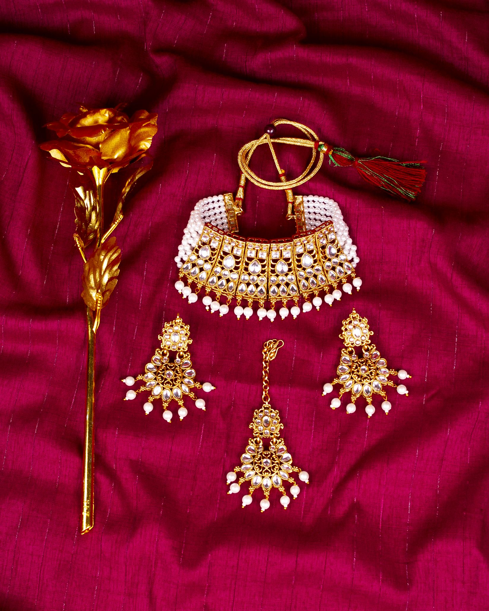 Gold-Plated Alloy Designer Pearl And Alloy Choker Necklace - The Pari - Distacart