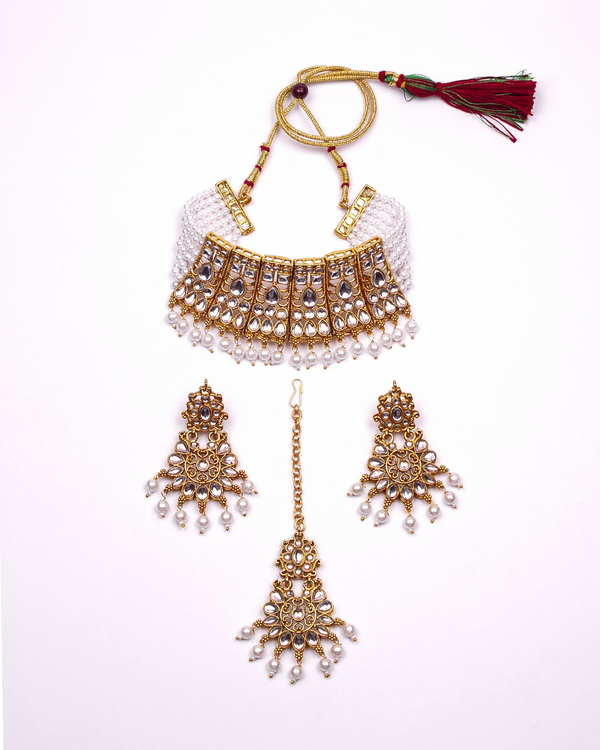 Gold-Plated Alloy Designer Pearl And Alloy Choker Necklace - The Pari - Distacart