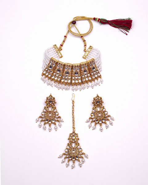 Gold-Plated Alloy Designer Pearl And Alloy Choker Necklace - The Pari - Distacart