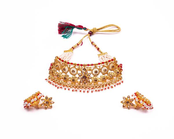Gold-Plated Alloy Designer Pearl And Alloy Choker Necklace - The Pari - Distacart