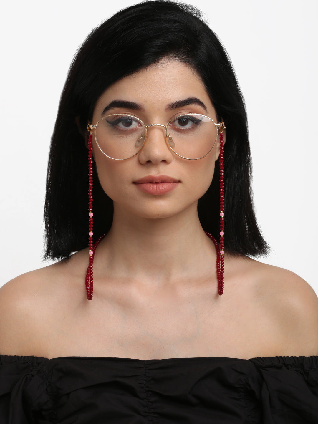 Stone And Gold Plated Mask Chain - Ruby Raang - Distacart