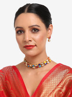 Thumbnail for Multioloured Kundan Studded Choker Jewellery Set - Ruby Raang - Distacart