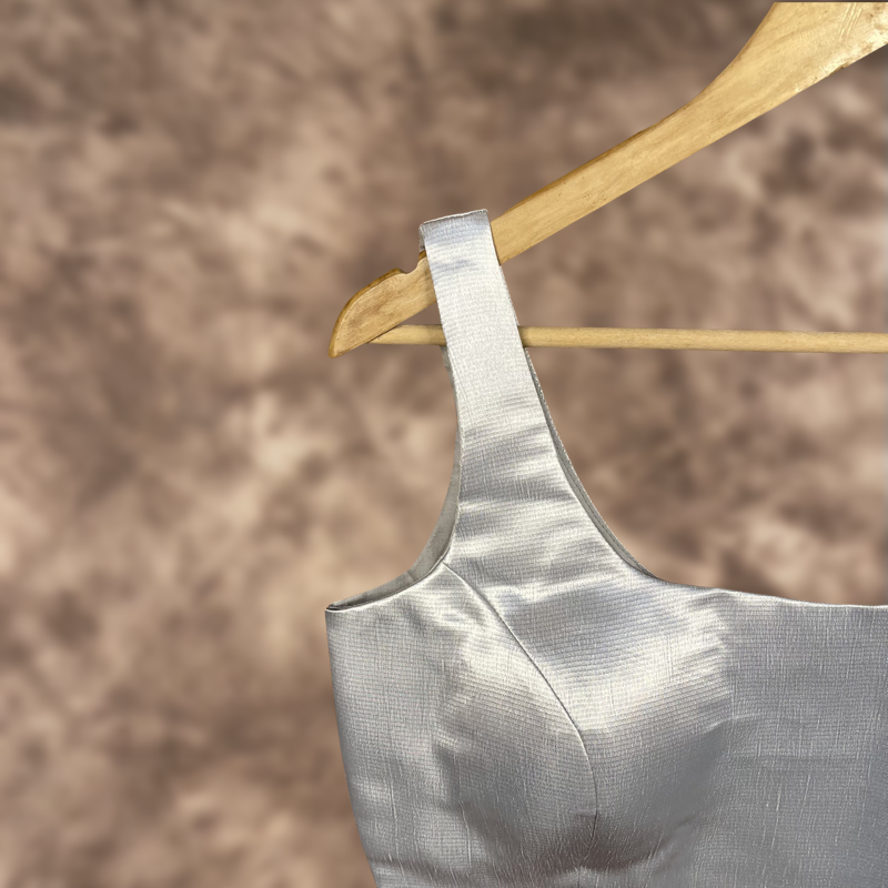 Shades of Stars Silver Coloured Brocket Ready to Wear Blouse - kapda Tailor - Distacart