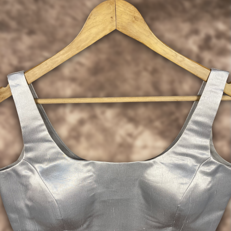 Shades of Stars Silver Coloured Brocket Ready to Wear Blouse - kapda Tailor - Distacart