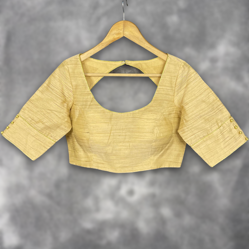 Gleaming Glow Gold Coloured Silk Ready to Wear Blouse - kapda Tailor - Distacart