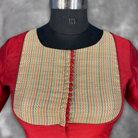 Thumbnail for Tradition Reloded Red/Gold Coloured Chanderi Silk / Brocket Ready to Wear Blouse - kapda Tailor - Distacart