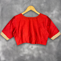 Thumbnail for Tradition Reloded Red/Gold Coloured Chanderi Silk / Brocket Ready to Wear Blouse - kapda Tailor - Distacart