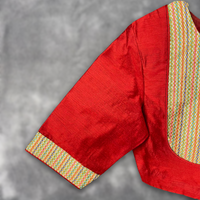 Thumbnail for Tradition Reloded Red/Gold Coloured Chanderi Silk / Brocket Ready to Wear Blouse - kapda Tailor - Distacart