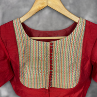 Thumbnail for Tradition Reloded Red/Gold Coloured Chanderi Silk / Brocket Ready to Wear Blouse - kapda Tailor - Distacart