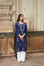 Thumbnail for Rangreza Ethnic Saundarya Rayon Kurta Dark Blue - Distacart