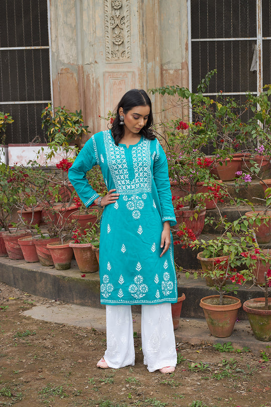 Rangreza Ethnic Alifa Cotton Kurta Blue - Distacart