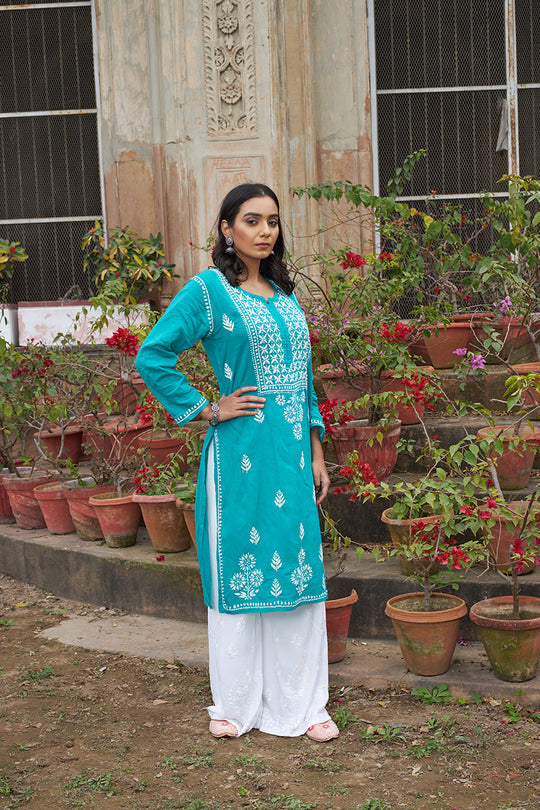 Rangreza Ethnic Alifa Cotton Kurta Blue - Distacart