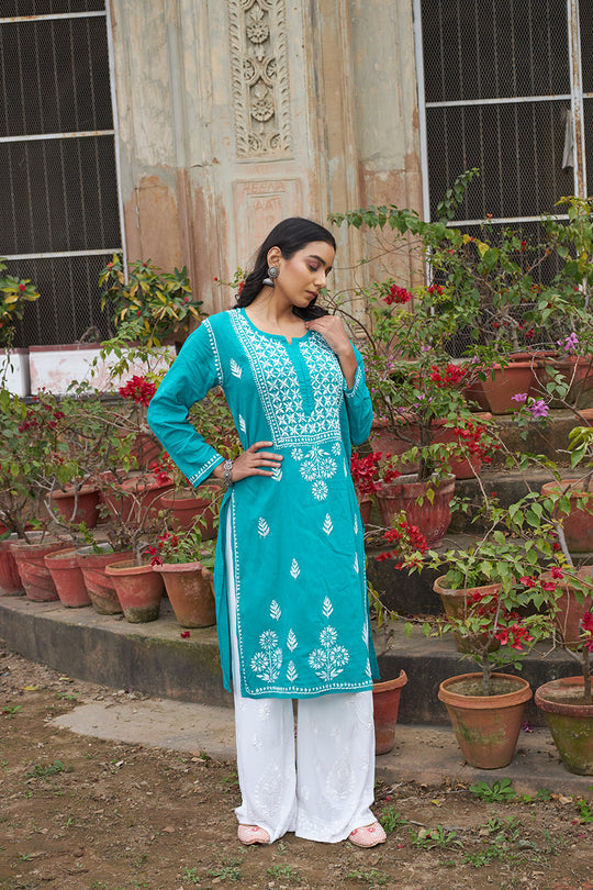 Rangreza Ethnic Alifa Cotton Kurta Blue - Distacart