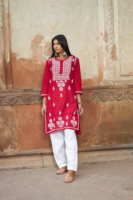 Rangreza Ethnic Alifa Cotton Kurta Maroon - Distacart