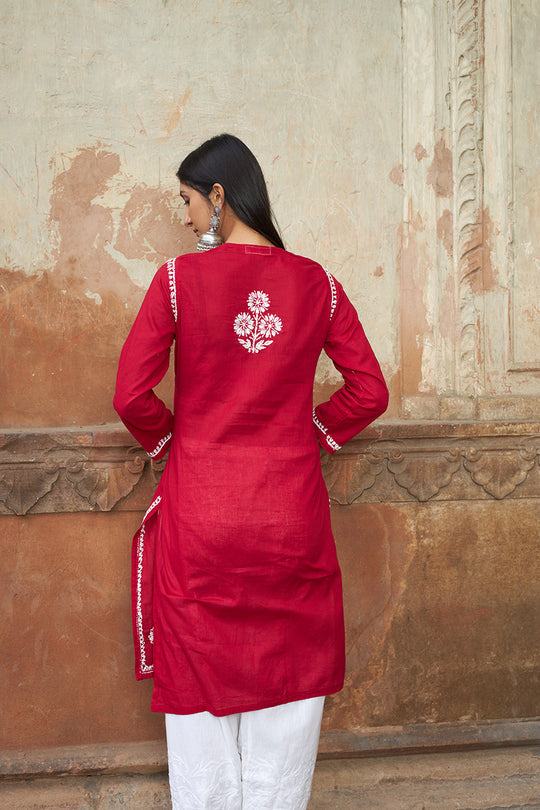 Rangreza Ethnic Alifa Cotton Kurta Maroon - Distacart