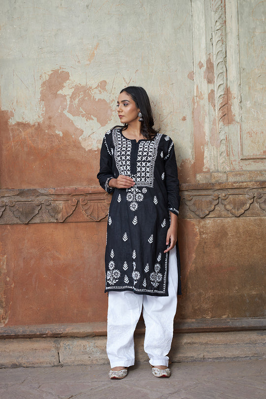 Rangreza Ethnic Alifa Cotton Kurta Black - Distacart