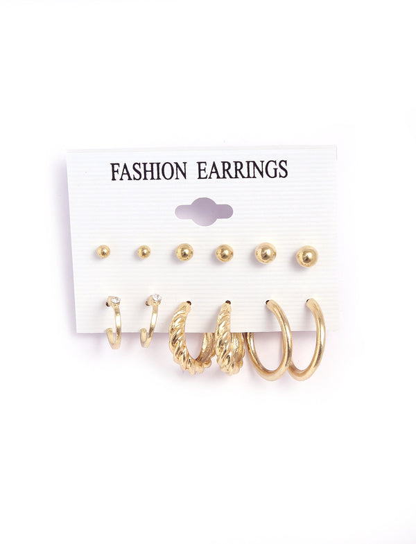 Gold-Plated Alloy Set Of 6 Designer Earrings - The Pari - Distacart