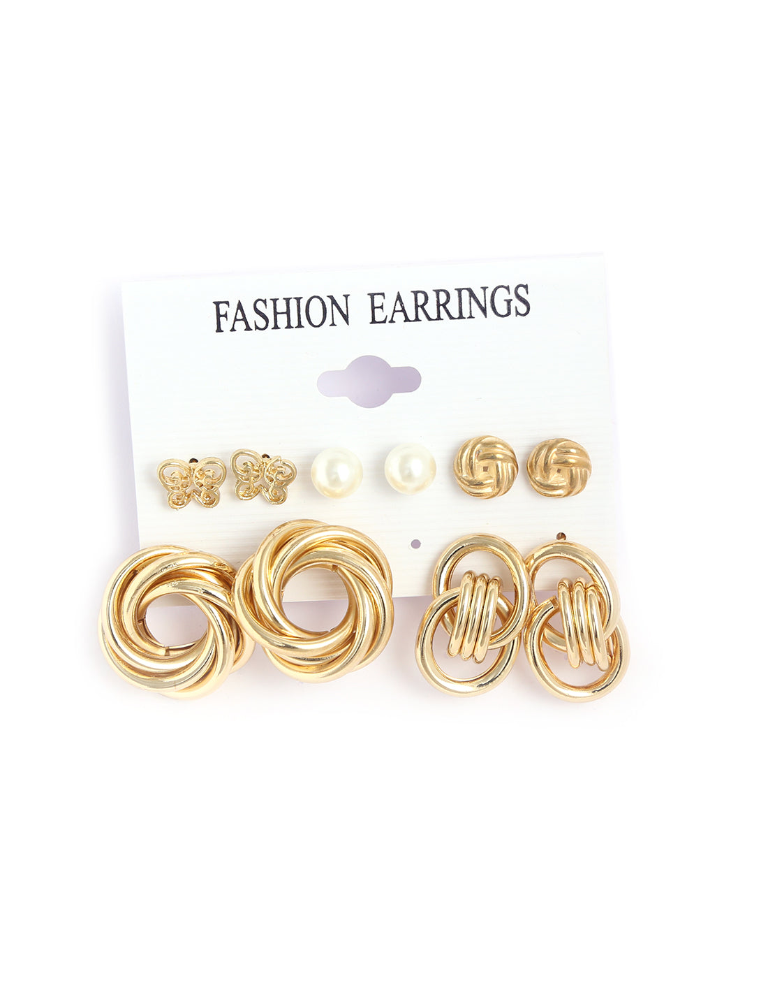Gold-Plated Alloy Set Of 6 Designer Earrings - The Pari - Distacart