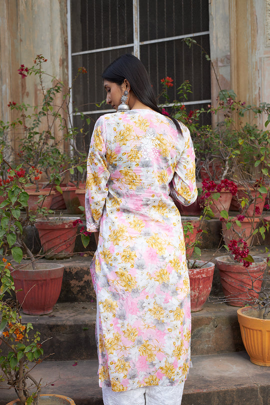 Rangreza Ethnic Leela Mulmul Chikankari Kurta Yellow - Distacart