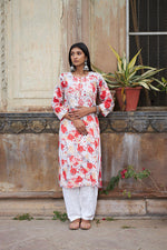 Thumbnail for Rangreza Ethnic Leela Mulmul Chikankari Kurta Red - Distacart