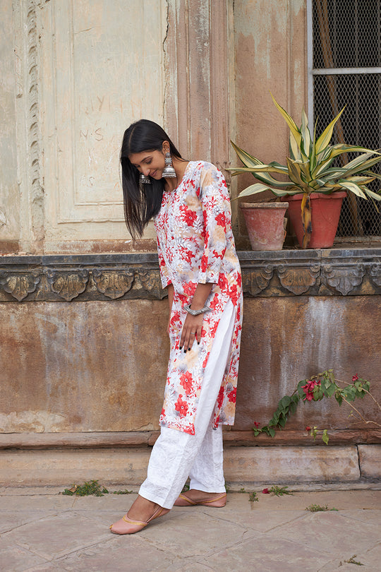 Rangreza Ethnic Leela Mulmul Chikankari Kurta Red - Distacart