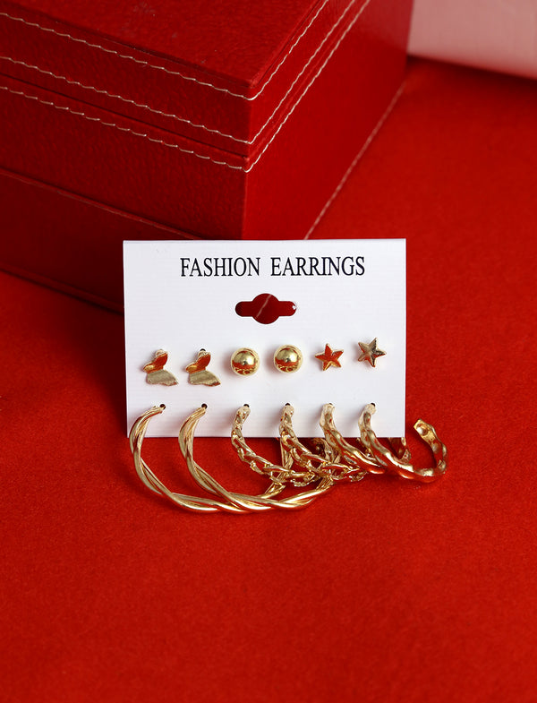 Gold-Plated Alloy Set Of 6 Designer Earrings - The Pari - Distacart