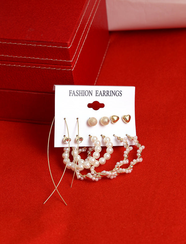 Gold-Plated Alloy Set Of 6 Designer Earrings - The Pari - Distacart