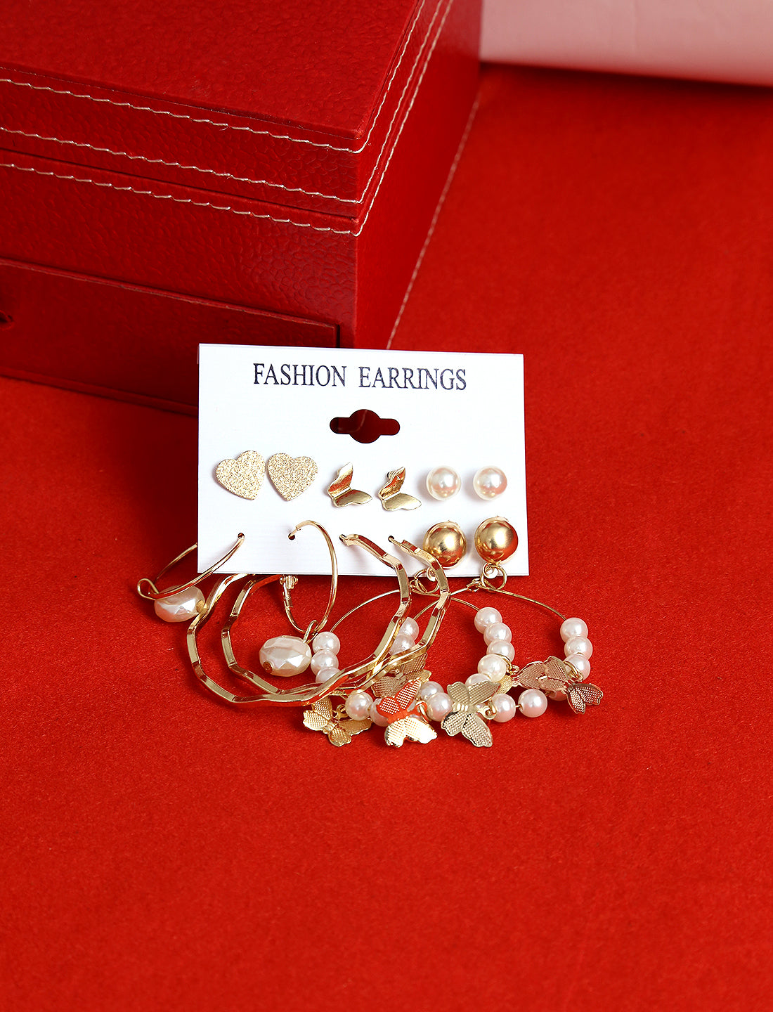 Gold-Plated Alloy Set Of 6 Designer Earrings - The Pari - Distacart
