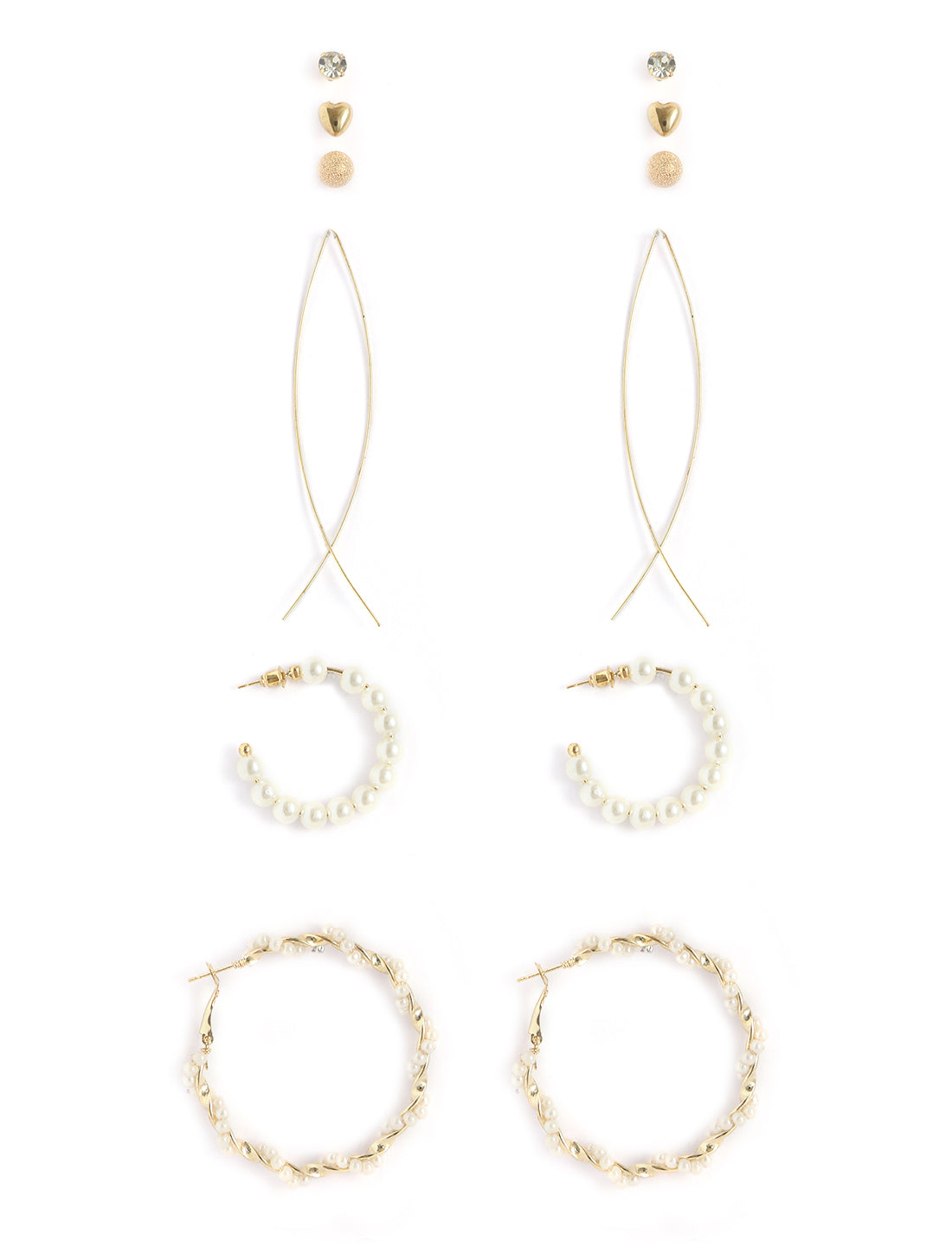 Gold-Plated Alloy Set Of 6 Designer Earrings - The Pari - Distacart