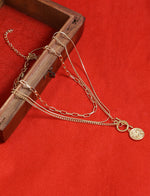 Thumbnail for Gold-Plated Alloy Layered Designer Short Necklace - The Pari - Distacart