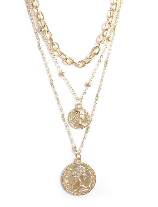 Gold-Plated Alloy Layered Designer Short Necklace - The Pari - Distacart