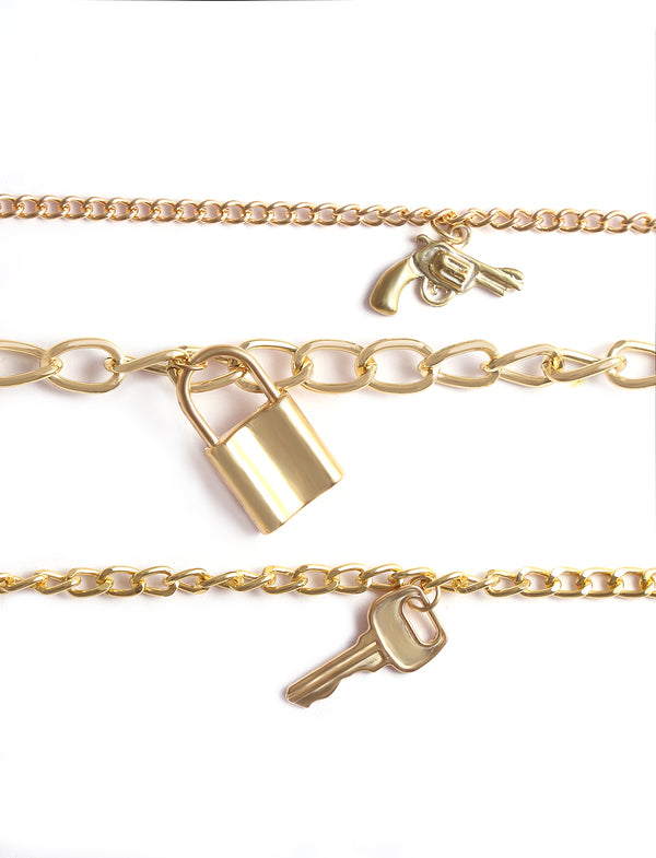 Gold-Plated Alloy Gold Charm Bracelet Set - The Pari - Distacart