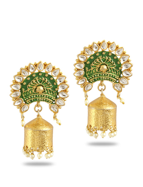 Gold-Plated Alloy Brass Blue Golden Jhumki Earrings - The Pari - Distacart
