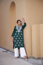 Thumbnail for Rangreza Ethnic Chikankari Rayon Kurta Green - Distacart