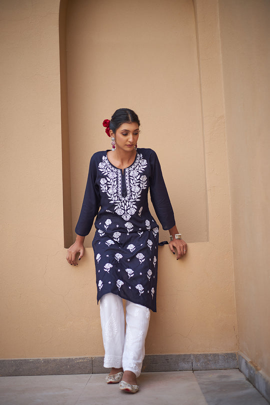 Rangreza Ethnic Chikankari Rayon Kurta Blue - Distacart