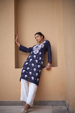Thumbnail for Rangreza Ethnic Chikankari Rayon Kurta Blue - Distacart