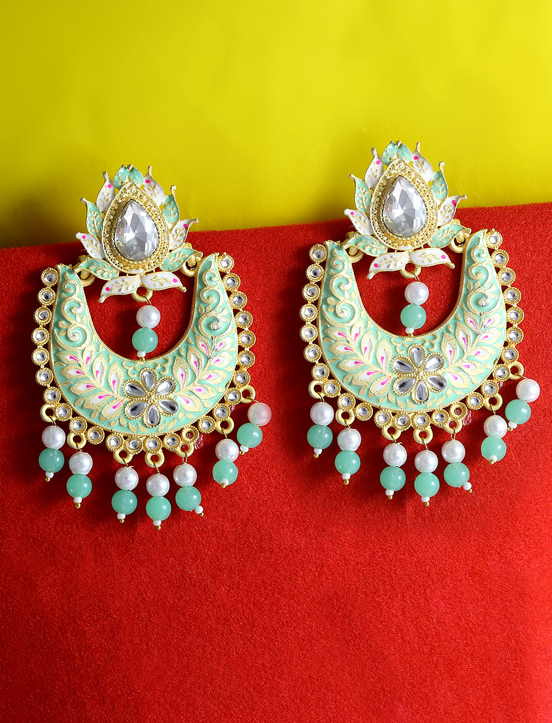Gold-Plated Alloy Blue Golden Hoop Jhumki Earrings - The Pari - Distacart
