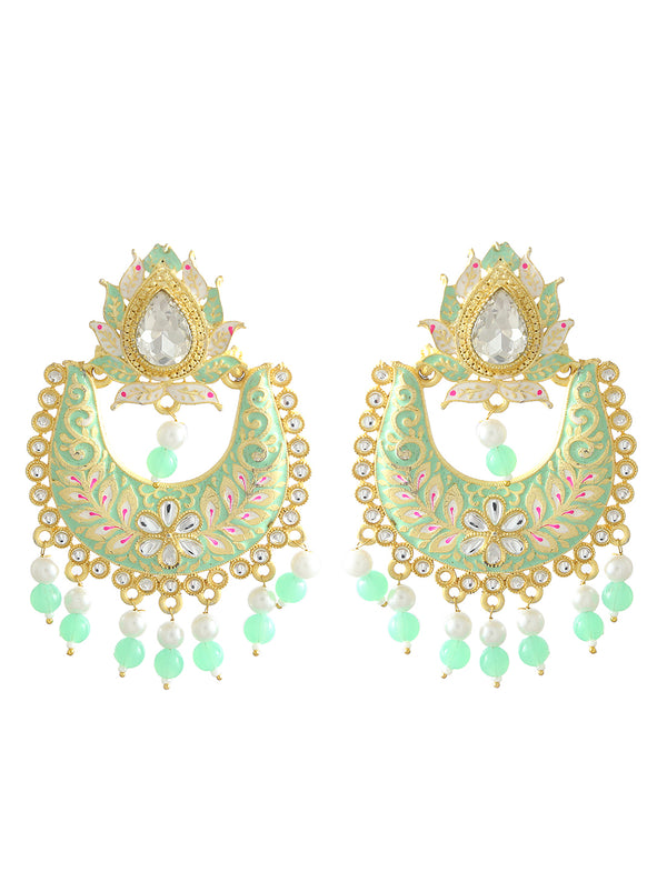 Gold-Plated Alloy Blue Golden Hoop Jhumki Earrings - The Pari - Distacart