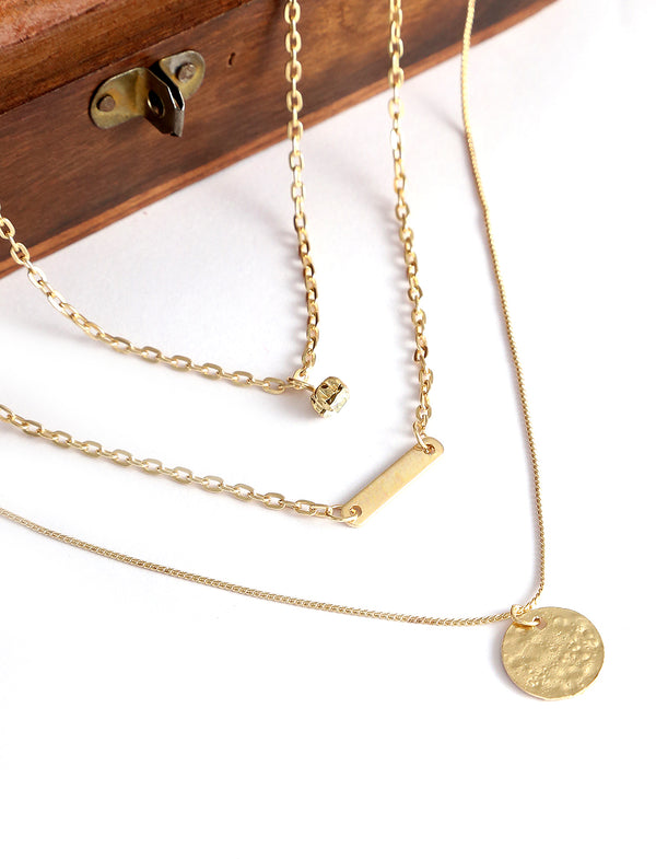 Gold-Plated Alloy Stone Plate & Coin Charm Necklace - The Pari - Distacart