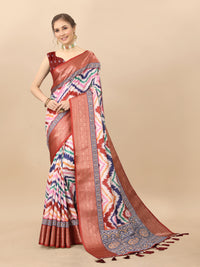 Thumbnail for Lorenvalley Fashion Charming Zigzag Digital Print Saree With Heavy Rich Zari Border & Blouse - Mutlicolor - Distacart