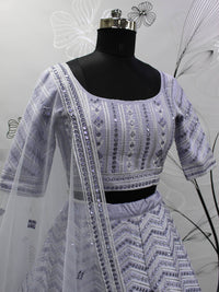 Thumbnail for Myra Lavender Silk Embroidered Designer Lehenga - Distacart