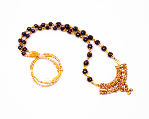Gold-Plated Alloy Black Beaded Necklace Set - The Pari - Distacart