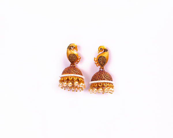 Gold-Plated Alloy Peacock Shape Jhumki Earrings - The Pari - Distacart
