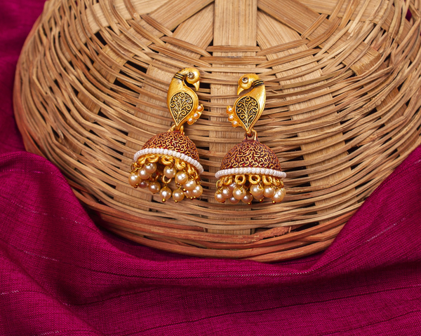 Gold-Plated Alloy Peacock Shape Jhumki Earrings - The Pari - Distacart
