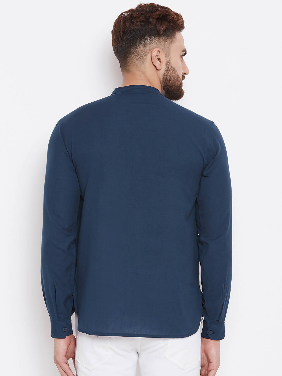 Even Apparels Blue Color Men's Pure Cotton Kurta With Band Collar - Distacart