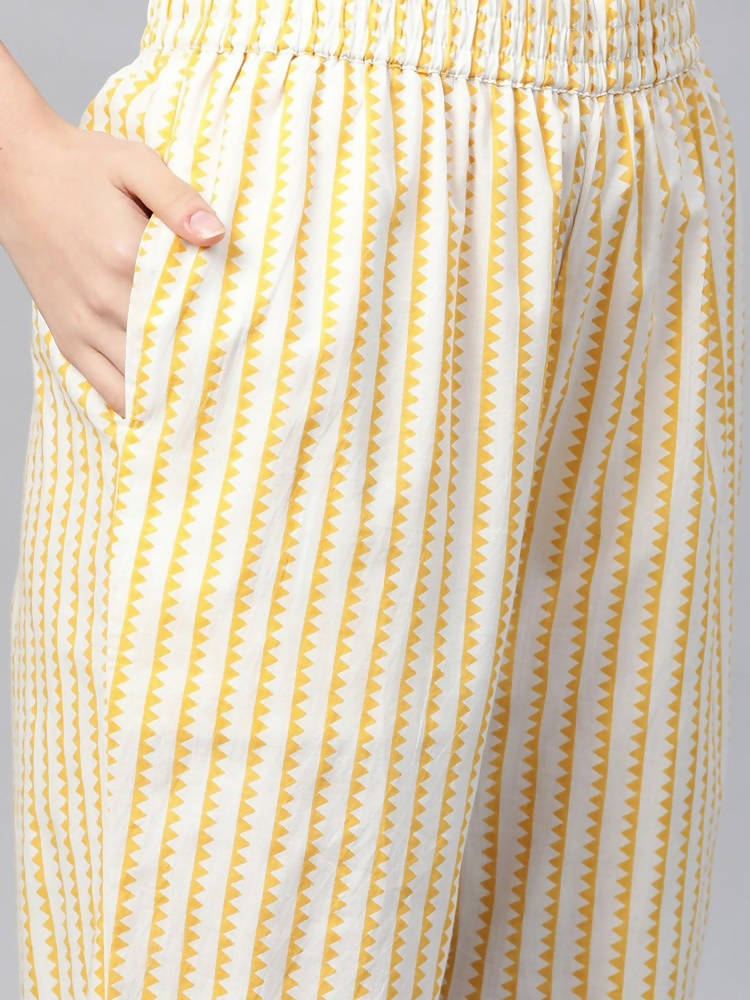 Yufta Women Pink & Yellow Handblock Printed Pure Cotton Kurta with Trouser & Dupatta