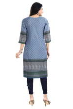 Thumbnail for Snehal Creations Aesthetic Blue Digital Print Cotton Slub Long Kurti Tunic - Distacart