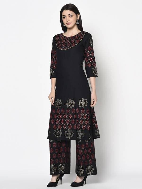 Aniyah Rayon Black Color Block Print Straight Kurta (AN-190K)